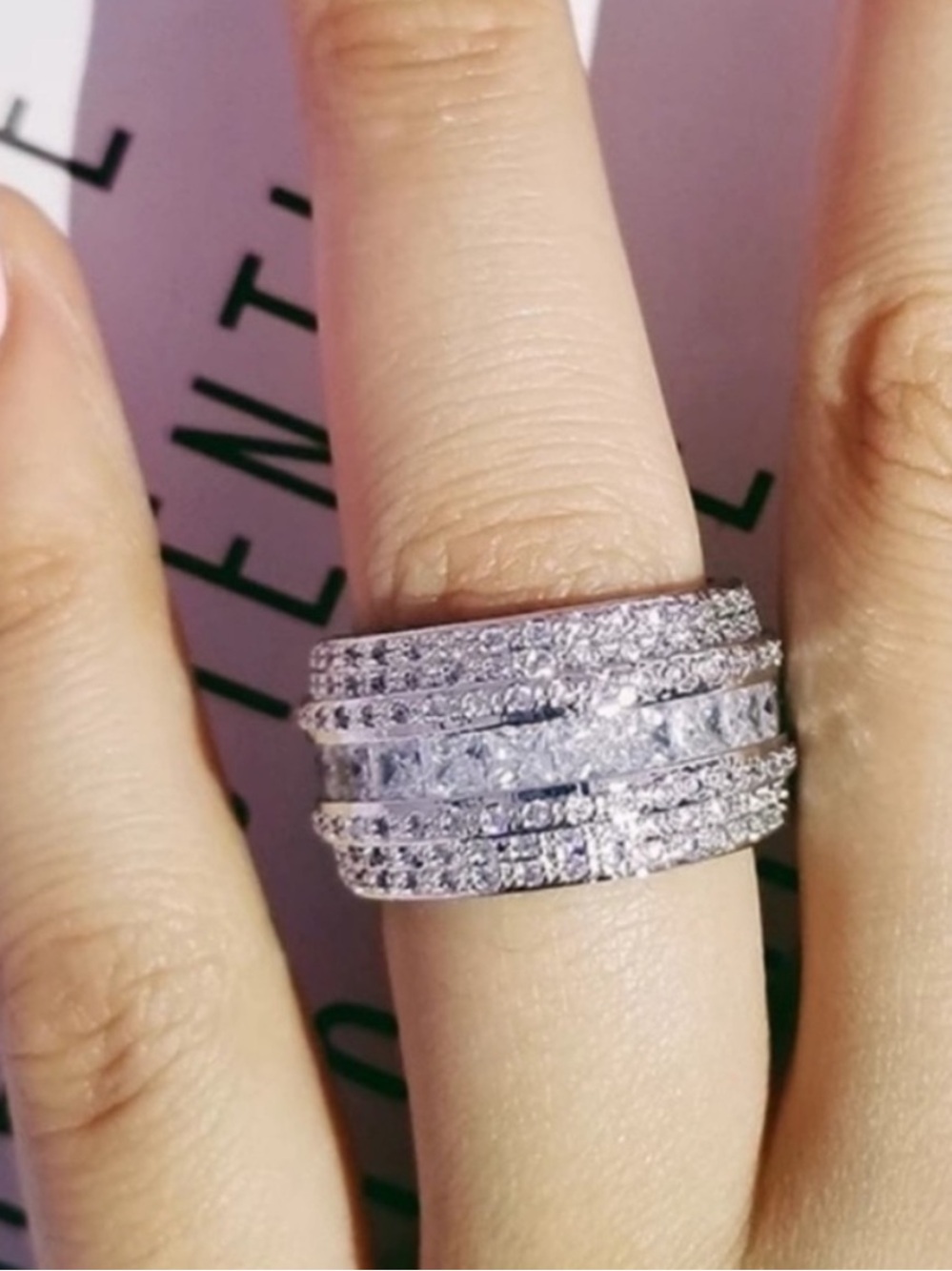 NEW WIDE 925 STERLING SILVER DIAMOND RING, CUTE RING, SHINY RING. - Picture 2 of 5